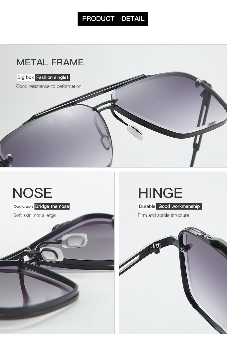 Men's double beam cut edge metal street style trendy fashion glasses