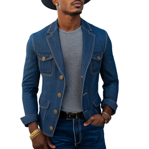 Herren-Blazer im Retro-Stil mit fallendem Revers, einreihig, mehrere Taschen, Slim Fit