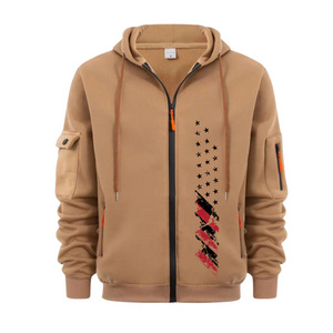 Strickjacke mit USA-Flagge, Reißverschluss, Armtasche, Herren, Sport- und Freizeitjacke