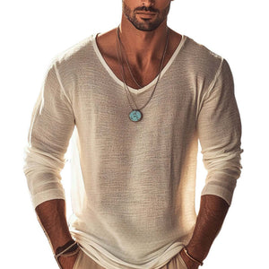 Men's Casual Solid Color Textured Round Neck Long Sleeve T-Shirt