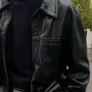 Herren Retro Casual Einfarbige Revers Lederjacke