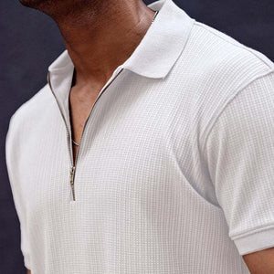 Herren Retro Casual Einfarbiges Kurzarm-T-Shirt mit Reißverschluss am Hals