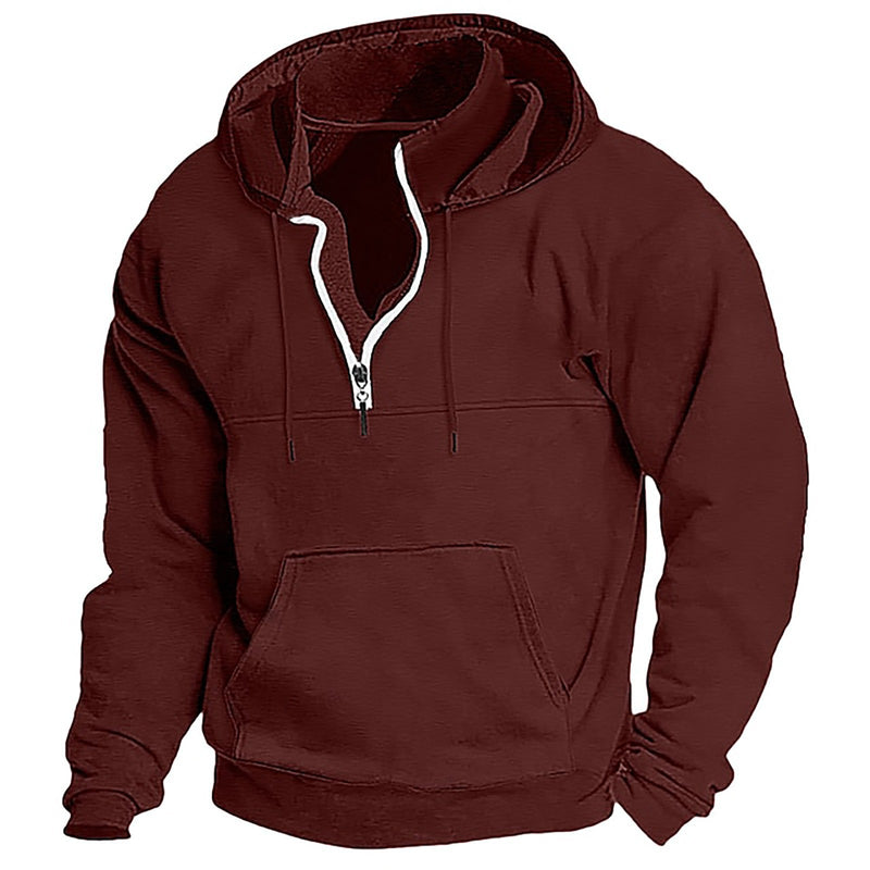 SOLID COLOR LONG SLEEVED ZIPPER HOODIE