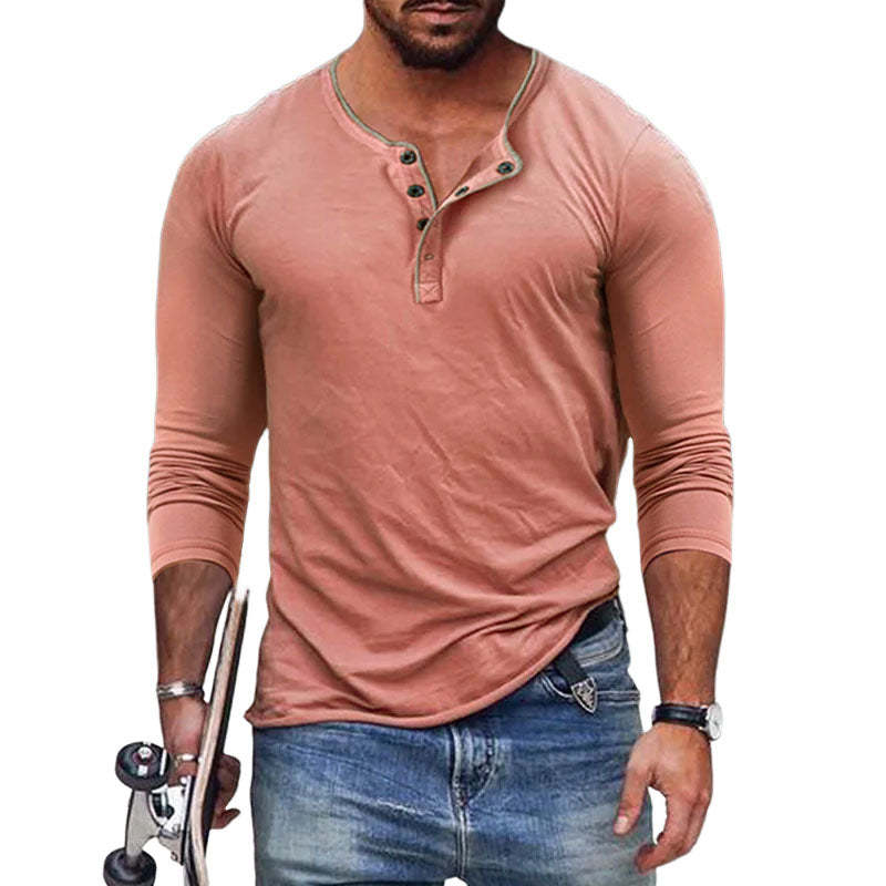 Men's Casual Cotton Blend Henley Neck Slim Fit Long Sleeve T-Shirt