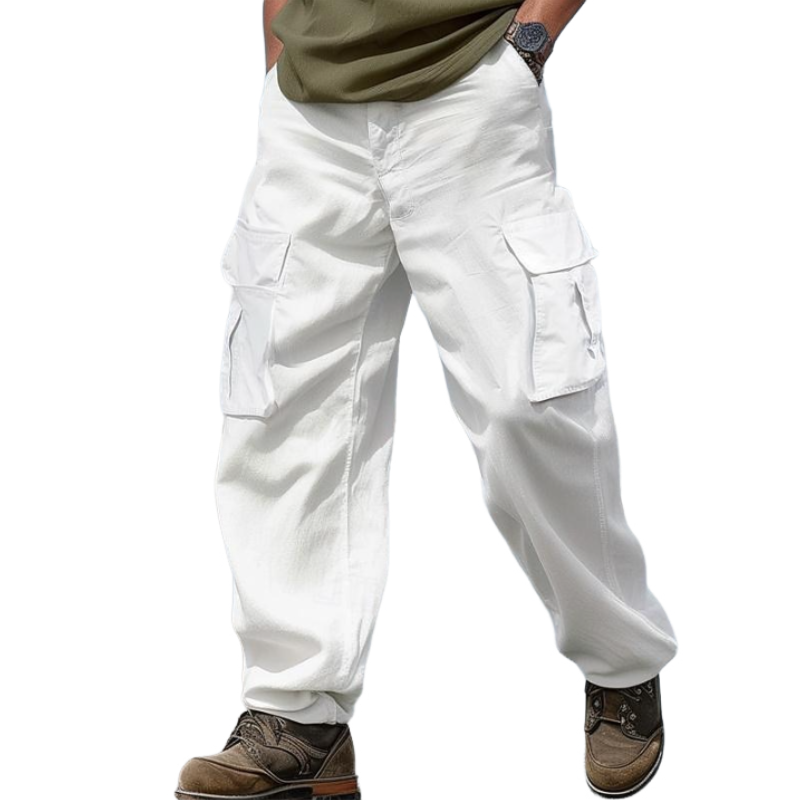 Men's Casual Cotton Linen Loose Multi-pocket Cargo Pants