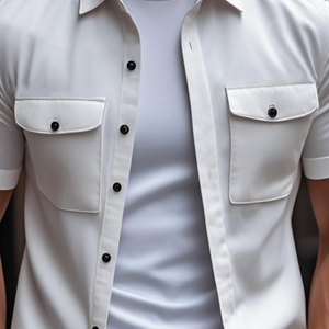 Men's Casual Comfort Cotton Lapel Chest Pocket Loose Short Sleeve Shirt