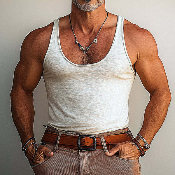Weißes Slim Fit Tanktop für Herren, bequem und atmungsaktiv