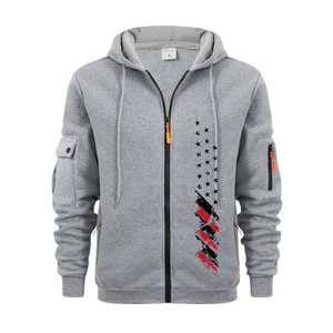 Strickjacke mit USA-Flagge, Reißverschluss, Armtasche, Herren, Sport- und Freizeitjacke