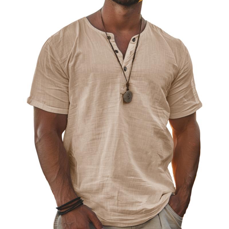 Solides Henley-Kurzarm-T-Shirt für Herren