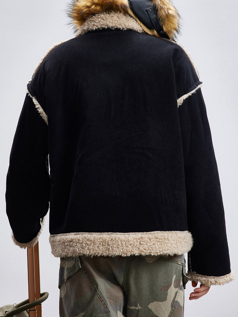 Fur Collar Zip Up Sherpa-Lined Jacket