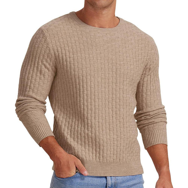 Herren-Strickpullover mit Waffelmuster und Rundhalsausschnitt