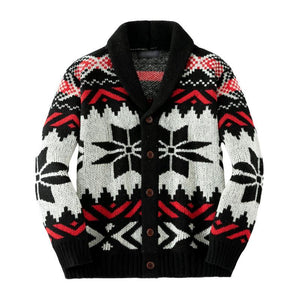 Men's Vintage Christmas Jacquard Lapel Single Breasted Knit Cardigan