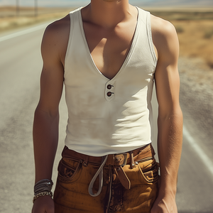 Herren Frühlings- und Sommermode Lässige Slim Fit Wildlederweste mit tiefem V-Ausschnitt