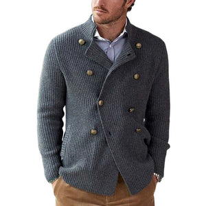 Herren Frühling und Herbst Dunkelgrau Zweireihige Lässige Strickjacke