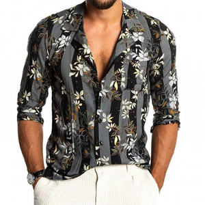 Men's Fashion Casual Slim Fit Vintage Printed Chiffon Long Sleeve Shirt