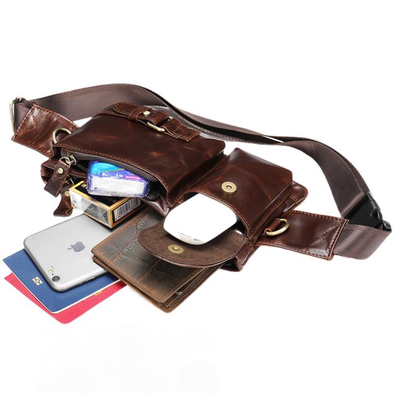 Men's Classic Genuine Leather Waist And Messenger Bag