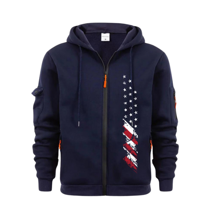 USA FLAG ZIPPER ARM POCKET CARDIGAN MEN'S SPORTS AND CASUAL JACKET