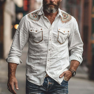 Lässiges, besticktes Langarmhemd für Herren 