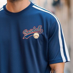 Herren Retro Casual Gestreiftes Baseball-Print Rundhals Kurzarm-T-Shirt