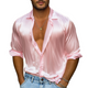 Herren Frühlingsmode Lässiges Satin-Langarmhemd mit glänzenden Ärmeln
