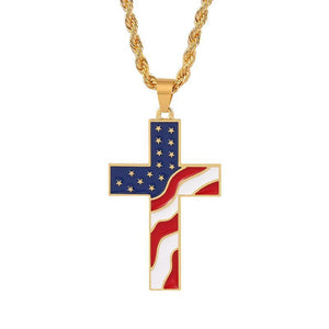 Vintage Casual American Flag Cross Necklace
