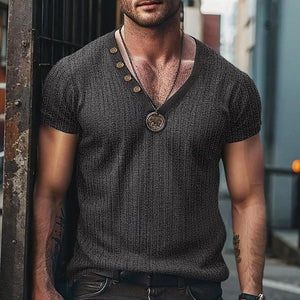 Lässiges, einfarbiges T-Shirt aus Pit Article Fabrics mit V-Ausschnitt und kurzen Ärmeln für Herren