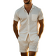 Men's Summer Fashion Casual Slim Fit Silk Cotton Short Sleeve Shirt Pocket Shorts Set