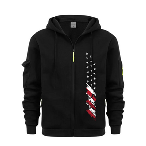 Strickjacke mit USA-Flagge, Reißverschluss, Armtasche, Herren, Sport- und Freizeitjacke