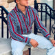 Herren-Langarmhemd mit Western-Cowboy-Streifenmuster und Aufdruck