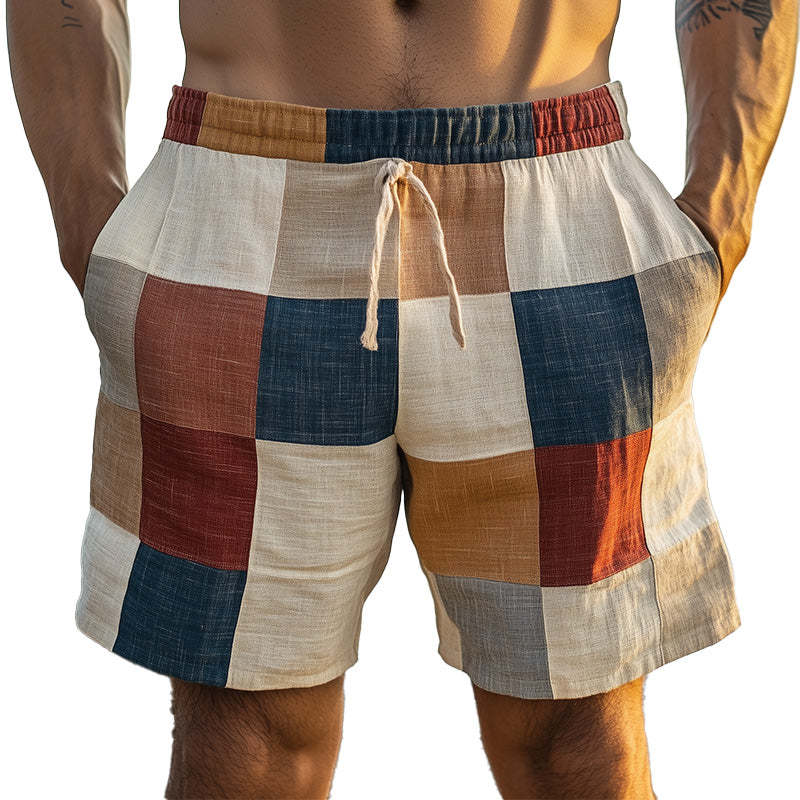 Men's Morandi Color Block Print Shorts