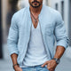 Men's Fashion Solid Cotton And Linen Stand Collar Chest Pocket Zipper Jacket