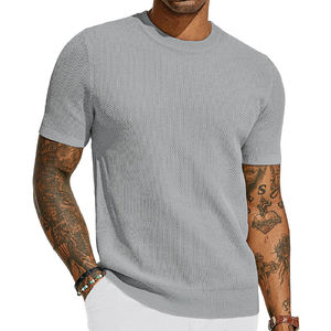 Men's Casual Round Neck Loose Knitted Short Sleeve Sweater T-Shirt