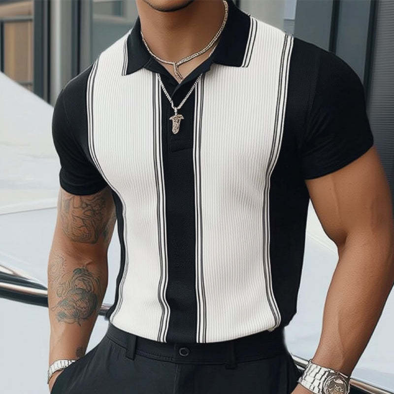 Men's Summer Classic Black And White Knitted Short Sleeve T-Shirt