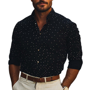 Men's Diamond Dot Stand Collar Knitted Casual Shirt