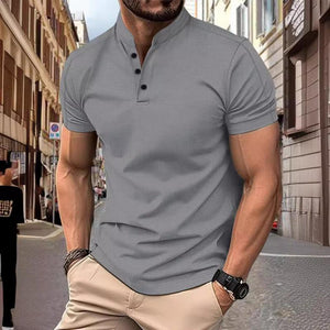 Lässiges Herren-T-Shirt mit Stehkragen und Waffelmuster in Slim Fit und kurzen Ärmeln