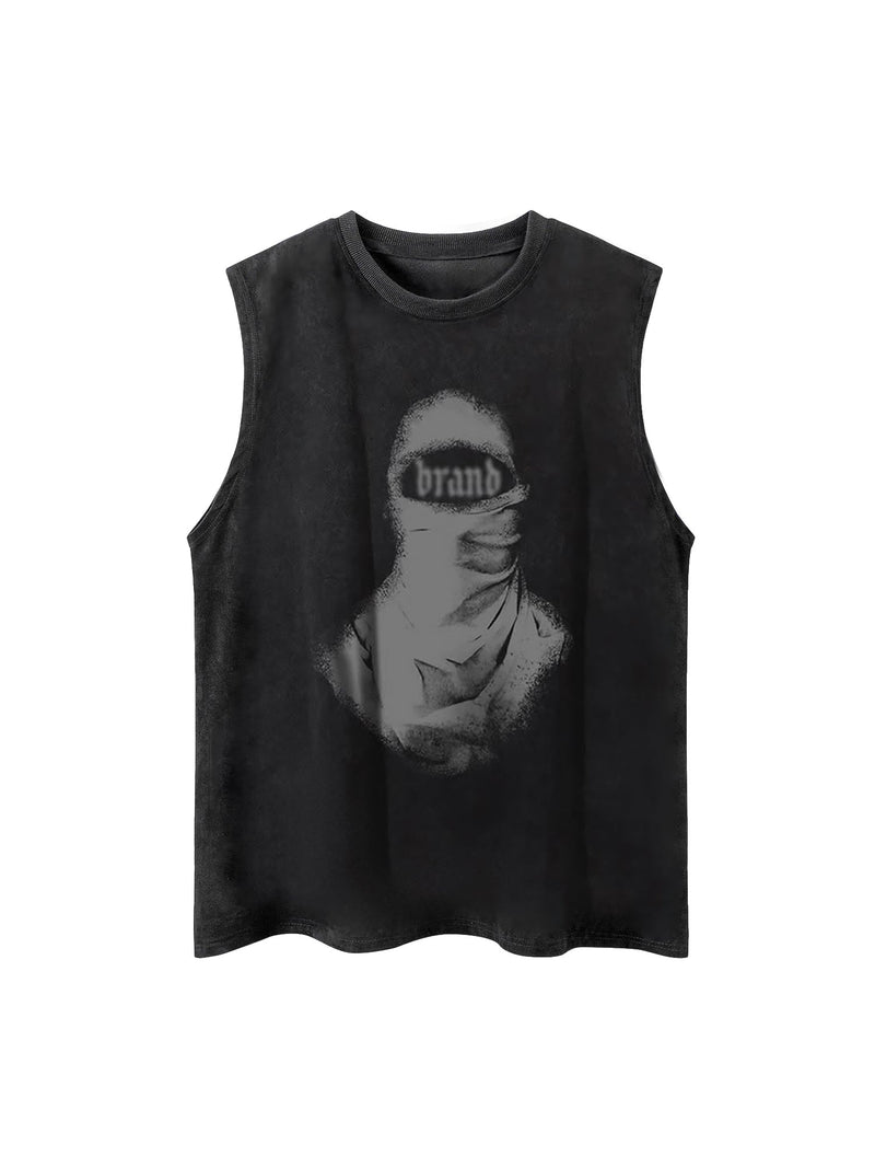 Retro Distressed Character Print Street Rap Vest