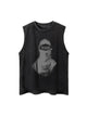 Retro Distressed Character Print Street Rap Vest