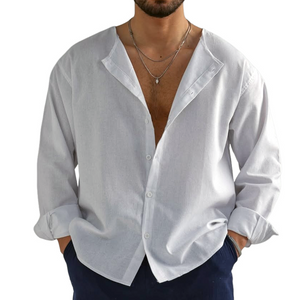 Men's Solid Loose Round Neck Long Sleeve Shirt