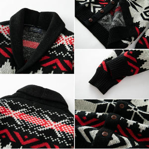 Men's Vintage Christmas Jacquard Lapel Single Breasted Knit Cardigan