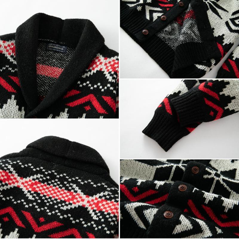 Herren-Strickjacke mit einreihigem Vintage-Weihnachts-Jacquard-Revers
