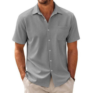 Men's Casual Cotton Blend Short Sleeve Shirt