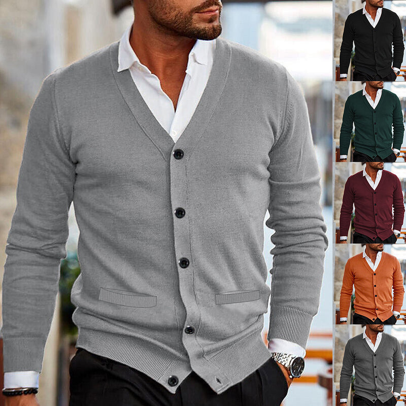 KNITTED SWEATER V-NECK LONG SLEEVED SLIM FIT SWEATER CARDIGAN