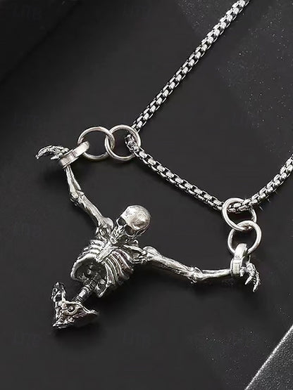 Gothic Skeleton Pendant Necklace – Punk Style Alloy Chain for Men and Women, Perfect for Halloween, Cosplay and Alternative Fashion