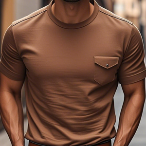 Men's Casual Cotton Round Neck Chest Pocket Slim Fit Short Sleeve T-Shirt
