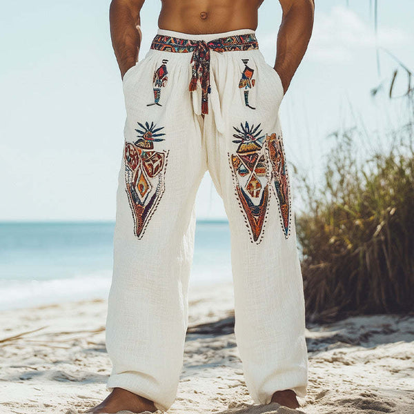 Freizeithose mit Tribal-Stickerei für Herren
