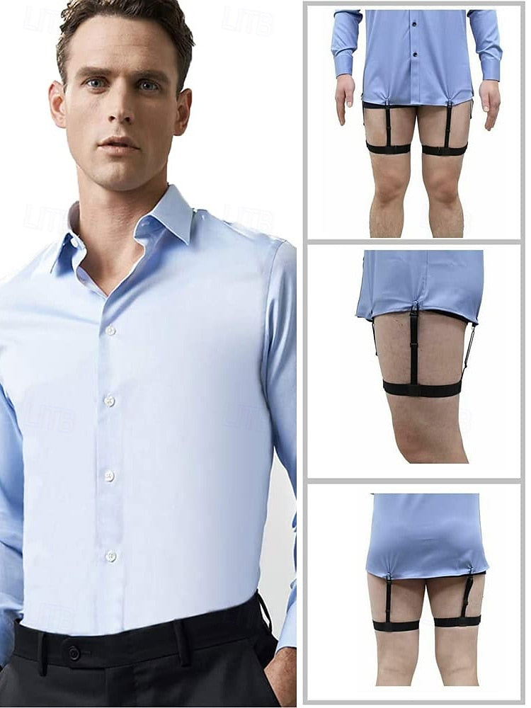 Men's Adjustable Shirt Stays with Non-Slip Clips, Elastic Garter Style Shirt Holder for Business, Formal Wear, and Daily Use