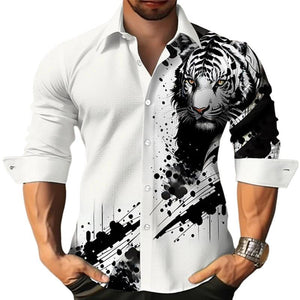 Men's Animal Print Long Sleeve Lapel Shirt