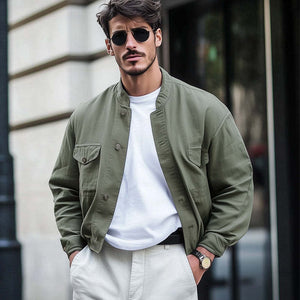 Herren Frühling und Herbst Armeegrüne kurze Arbeitsjacke