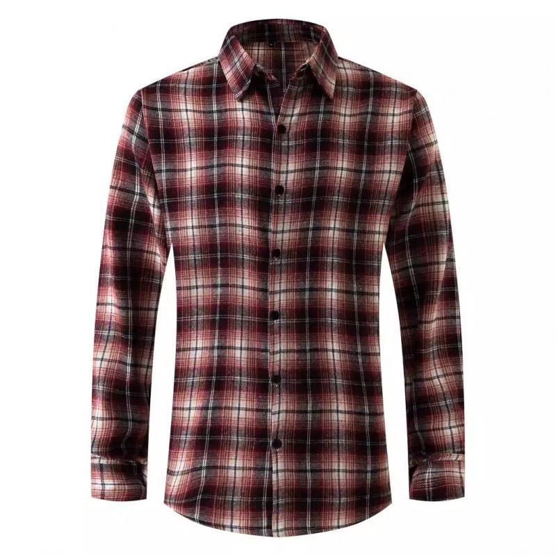 Men's Casual Plaid Lapel Long Sleeve Shirt
