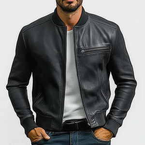 Herren Frühling und Herbst Pure Black PU Lederjacke
